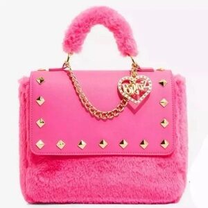 Pink Faux Fur Studded Handbag